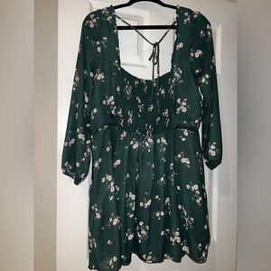 Abercrombie & Fitch Floral Long Sleeve Dress - Dark Green
